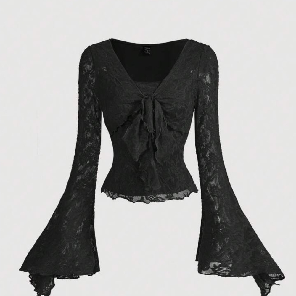SHEIN Black Lace Flare Sleeve Blouse